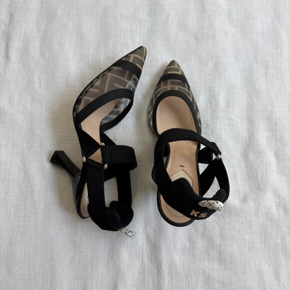 Colibrì Black leather and mesh, high-heeled slingbacks - Picture 7 of 8